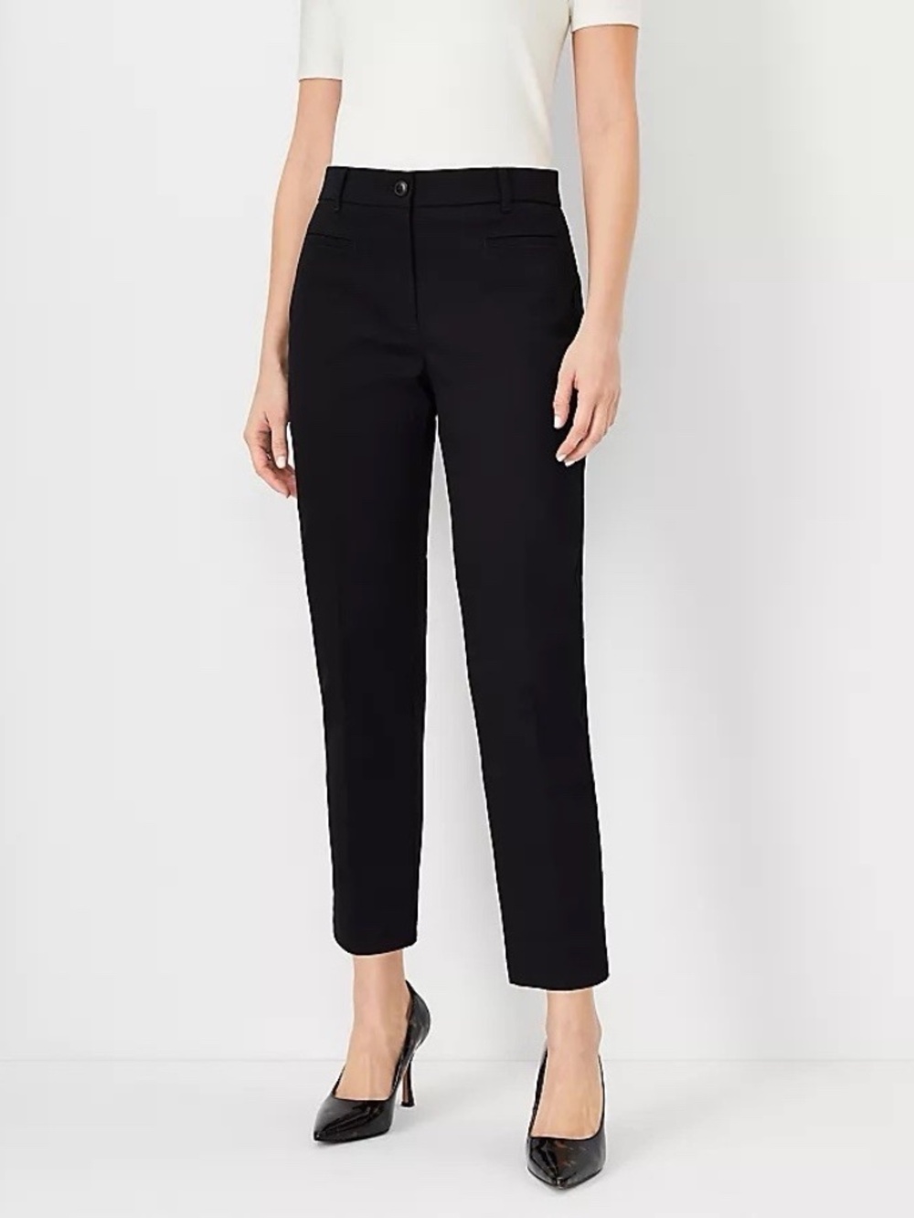 NWT Ann Taylor Black Signature Straight Cropped Cuffed Pants Trousers Sz 4